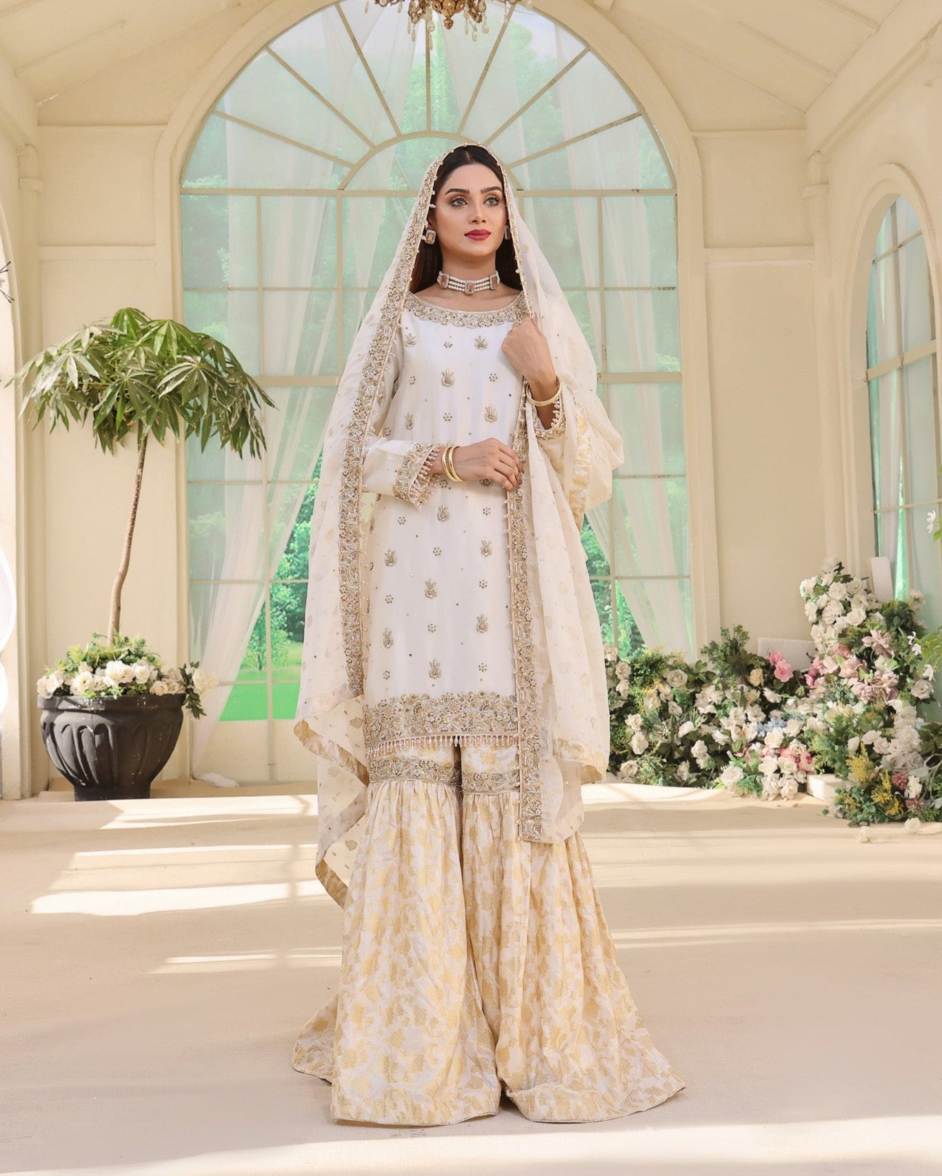 Hafsah- White & Gold Nikkah Dresses In Canada & US Karigur Hafsah- White & Gold Nikkah Dresses In Canada & US Karigur