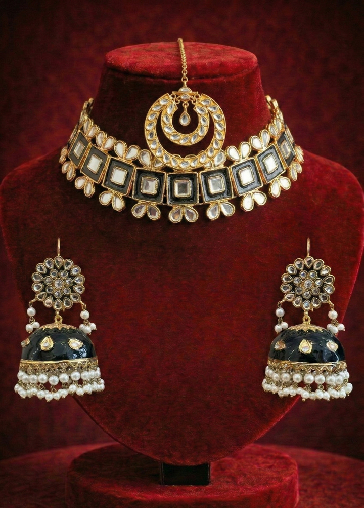 Midnight Kundan Jhumka Set