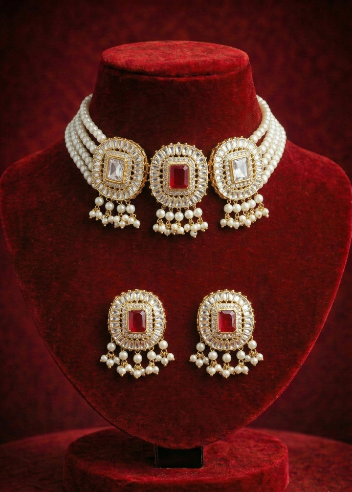Ruby Pearl Halo Set
