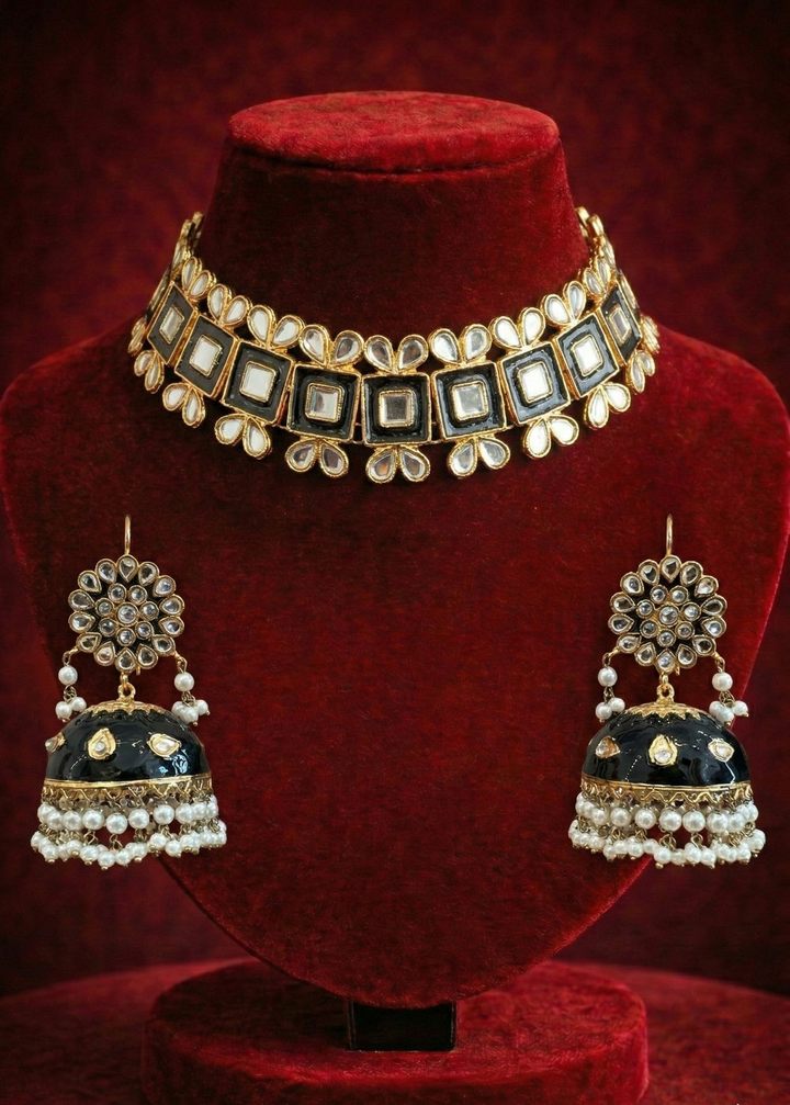 Midnight Kundan Jhumka Set