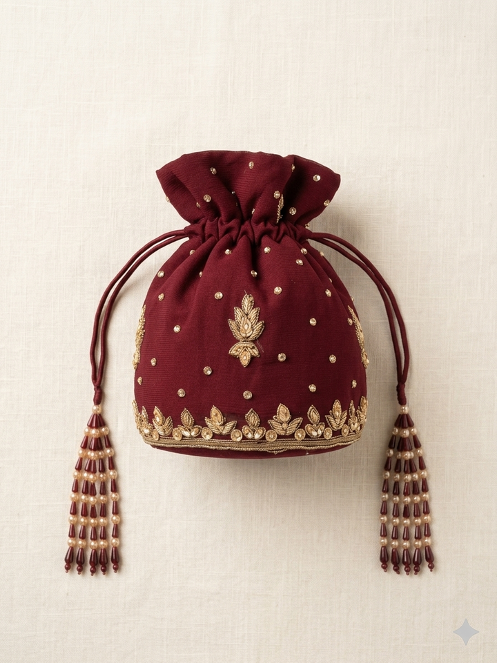 Burgundy Pearl Tassel Potli