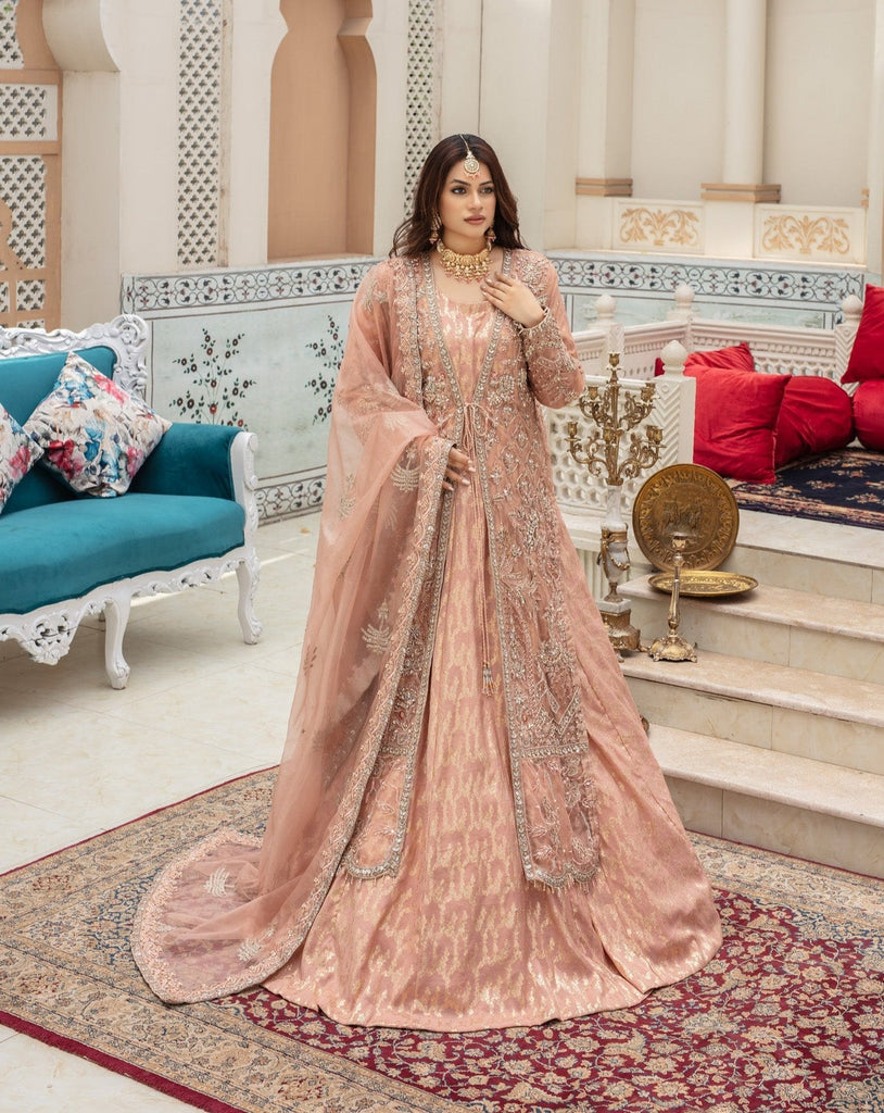 Lamees- Peach Pakistani Heavy Formal Dress – Karigur