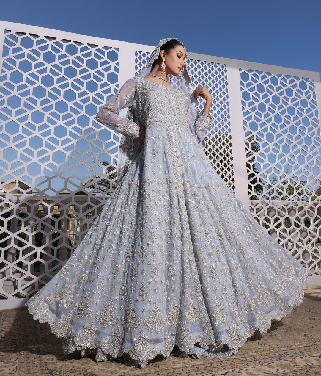 Aadila- Powder blue Pakistani bridal maxi gown Karigur Aadila- Powder blue Pakistani bridal maxi gown Karigur