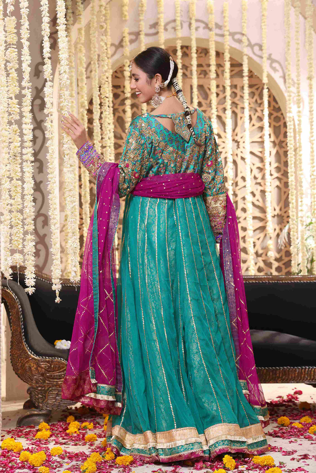 Clara- Green & pink Pakistani Mehendi dress Karigur Clara- Green & pink Pakistani Mehendi dress Karigur